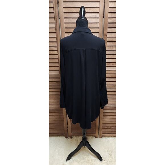 Torrid 1 (1X) Women's Midi Tunic Dress Button-Up Long-Sleeve Classic Black Top - Picture 7 of 8